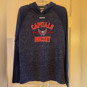 Reebok Capitals Hockey Shirt Hoodie Speedwick Blue Red